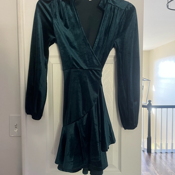 Elegant Teal Velvet Wrap Dress - Picture 1 of 4